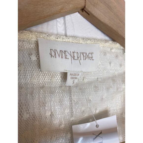 DIVINE HERITAGE Plunge Ivory Sheer Lace Ruched Crop Blouse US SMALL NWT $295 - Picture 9 of 12